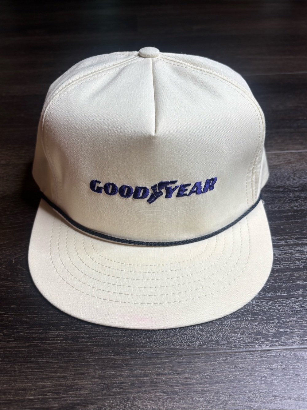 Vintage 90's Goodyear Tires Car Racing White Blue Roper Strapback Hat Cap VTG